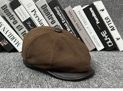Sheepskin Leather Newsboy Cap British Gatsby Hat