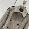 Women Cropped Suede Short Trench Jacket with Belt