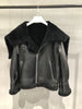 Women’s Black Leather Bomber Jacket with Fur Collar