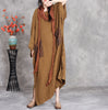 Plus size linen maxi dress loose long sleeve with pockets