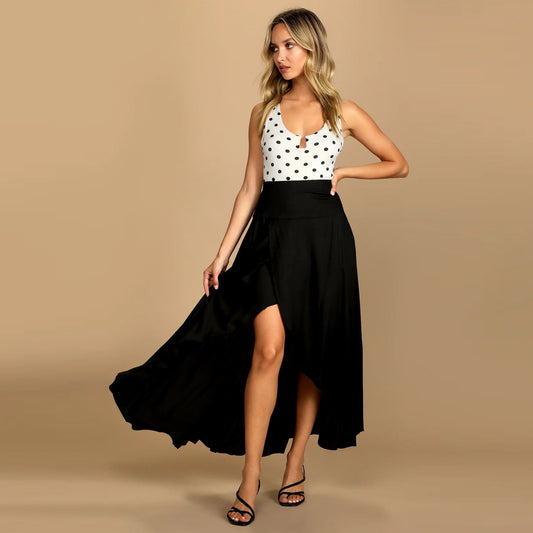 high waisted maxi flared skirt
