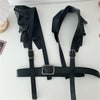 Women’s Black Faux Leather Harness Belt with Ruffled Shoulders
