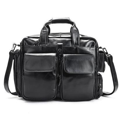 Genuine Leather Office Briefcase Bag with Suitcase Sleeve