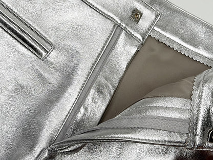 Women’s Silver Leather Mid-Rise  Shorts
