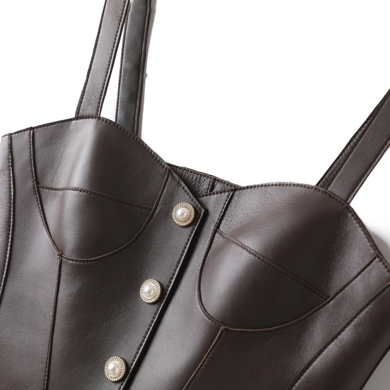 Brown Leather Slimming Vest For Women Slim Waist Suspender