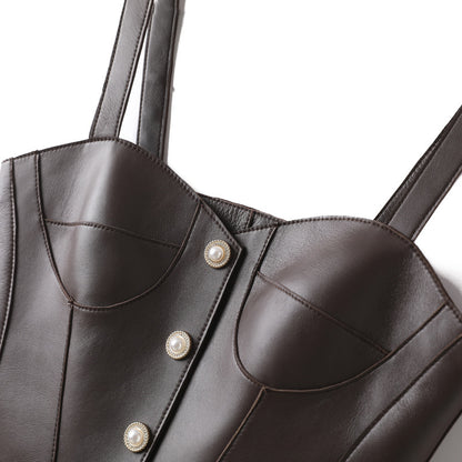 Brown Leather Slimming Vest For Women Slim Waist Suspender