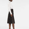 Black PU Leather Midi Pencil Skirt with Buttons and Front Pockets