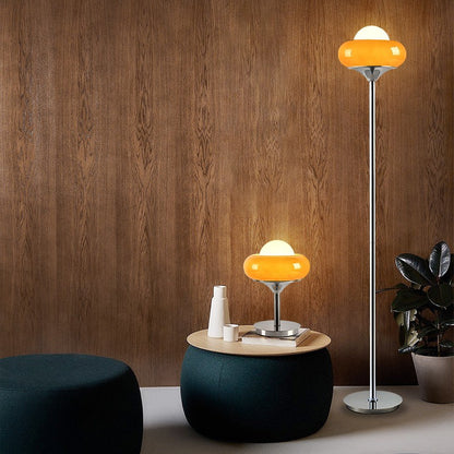 Retro Glass Floor Lamp Vintage Egg Tart Jade Shade