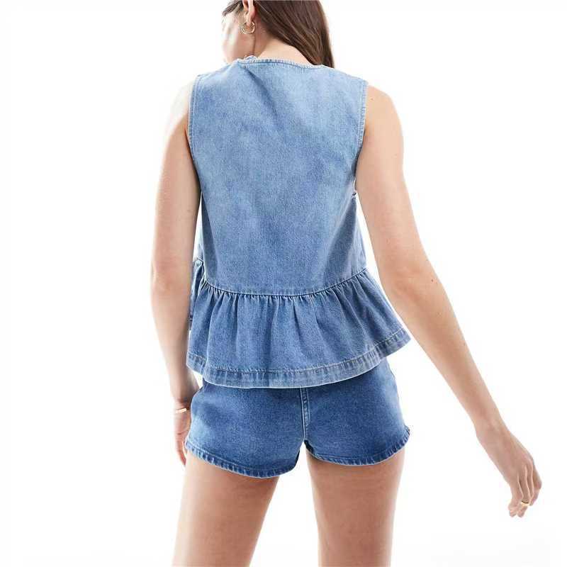 Sleeveless Lace-Up Denim Top