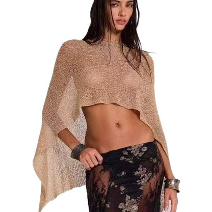 Sheer Mesh Knit Beach Cover-Up Top & Skirt Set