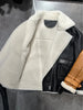 Women Genuine Leather Bomber Jacket with Real Fur