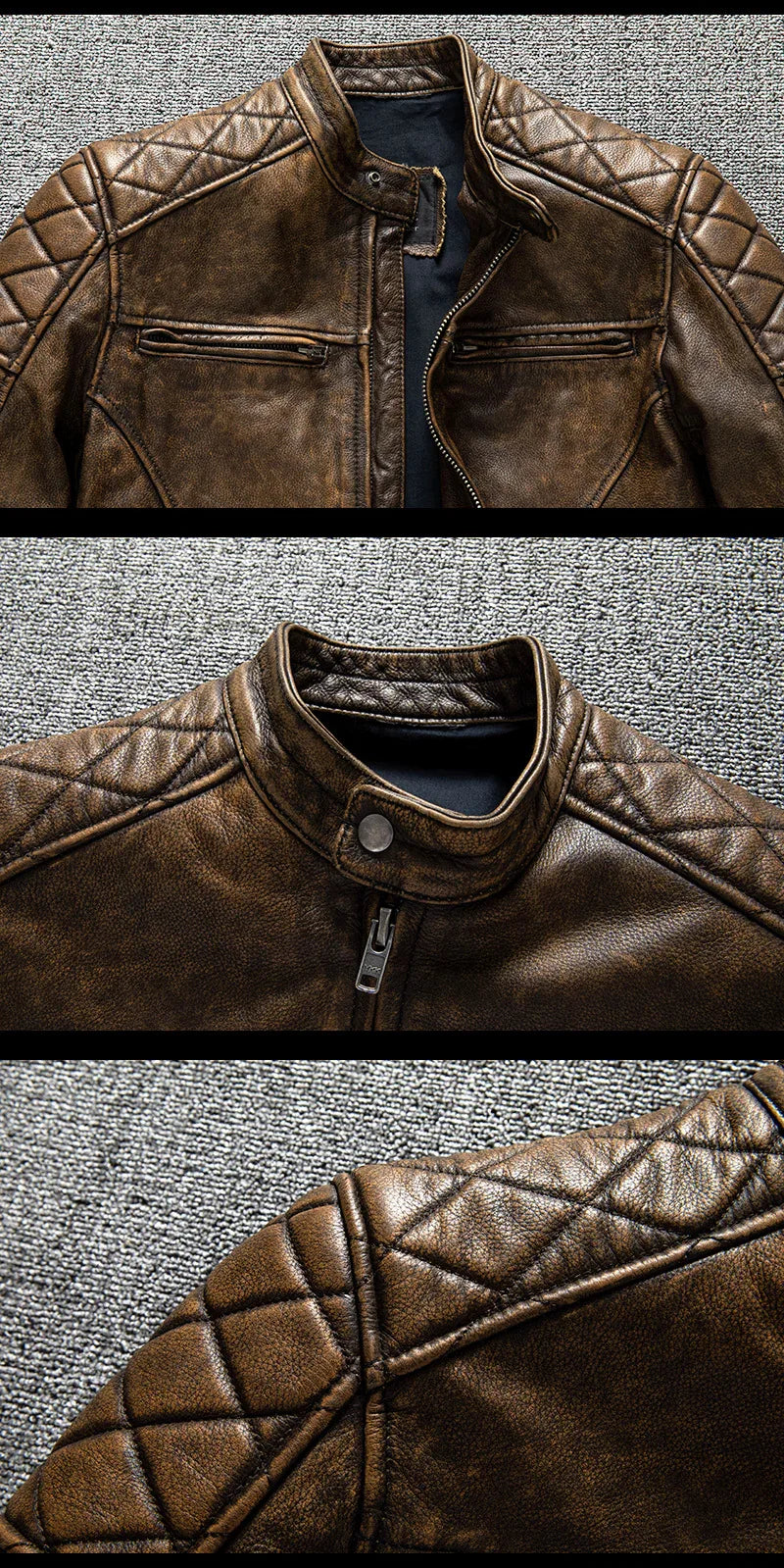 Men’s Vintage Distressed Biker Leather Jacket Slim Fit