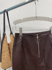 Women’s Leather Maxi Skirt with Embroidered Hollow Detailing