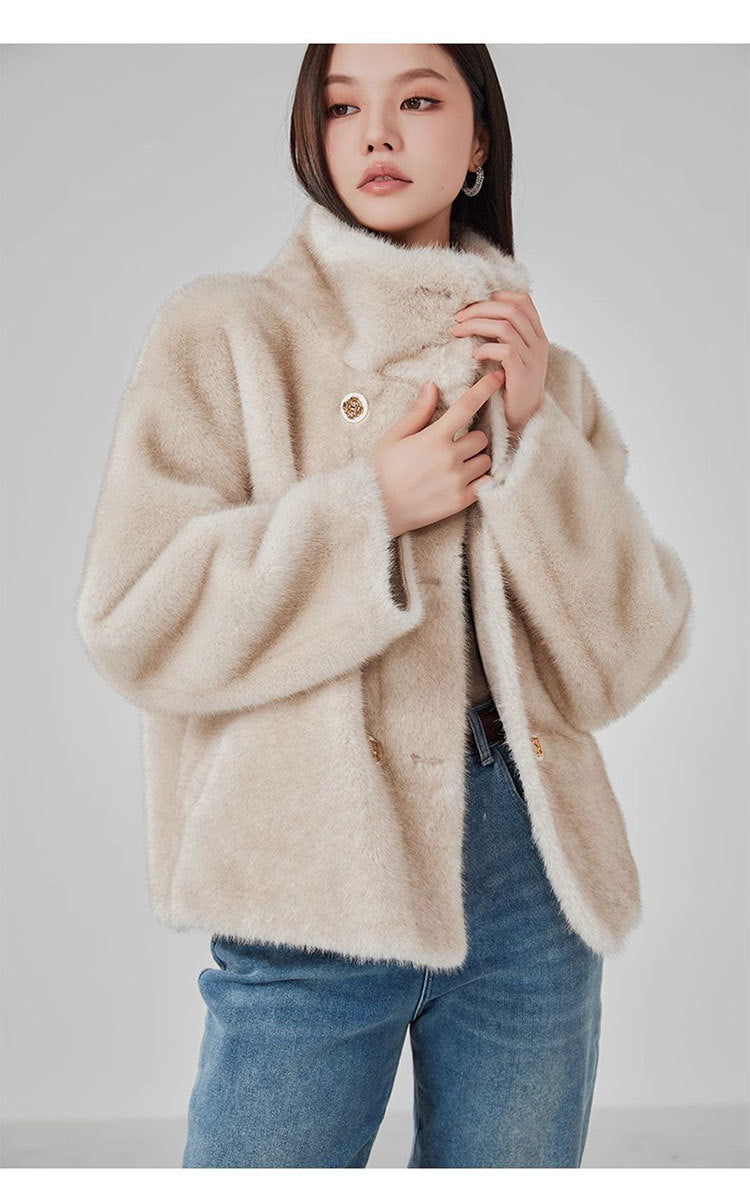 Short Mink Fur Coat Women Double Breasted Winter Jacket