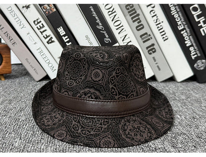 Leather jazz hat with hand-embossed design 2 M