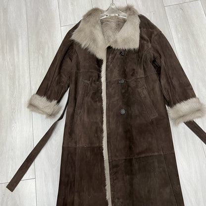 Women Suede Jacket Long Sheepskin Coat