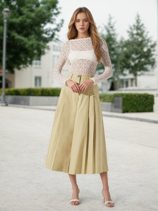 Women’s High Waist Pleated Wide Leg Skirt Pants With Pockets