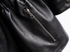Women’s Leather Moto Trench Coat with Waist Cinch and Buckle Collar