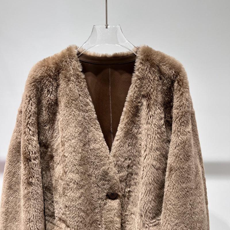 Women’s Brown Sheepskin Lambswool Fur Coat