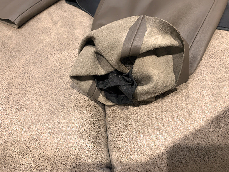 Genuine leather cropped cigarette pants