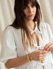 Women Puff Sleeve Bow Button Top Vintage Ruffle Hem Summer Blouse