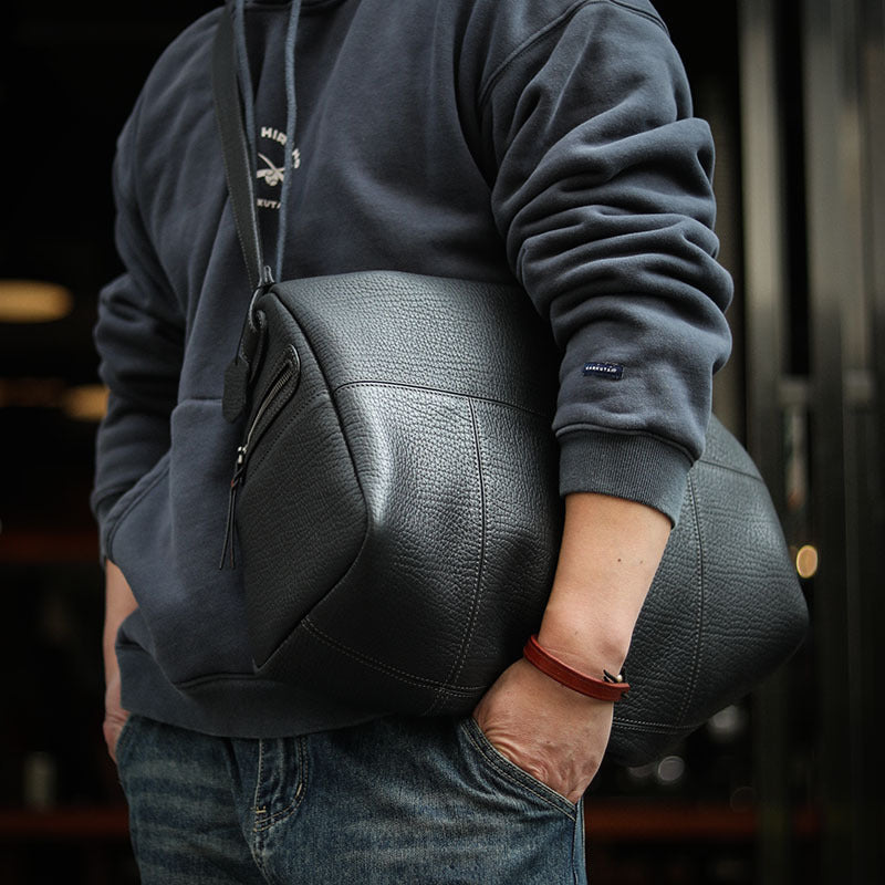 Black Genuine Leather Duffle Bag Travel, Gym & Overnight Bag