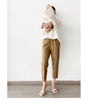 Women Italian Leather Carrot Pants Cropped Straight Leg Elastic Waist