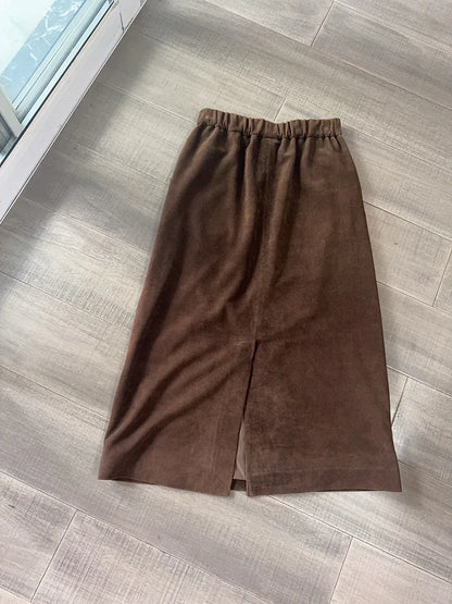 Women’s Genuine Suede Midi Skirt High Waist