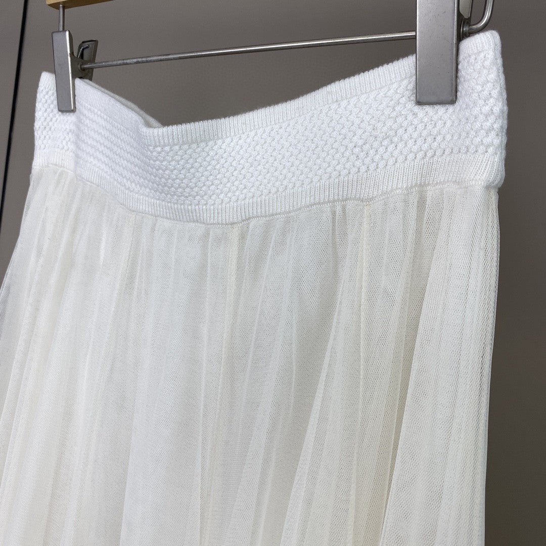 Women’s Cashmere Mesh Patchwork Long Midi Skirt