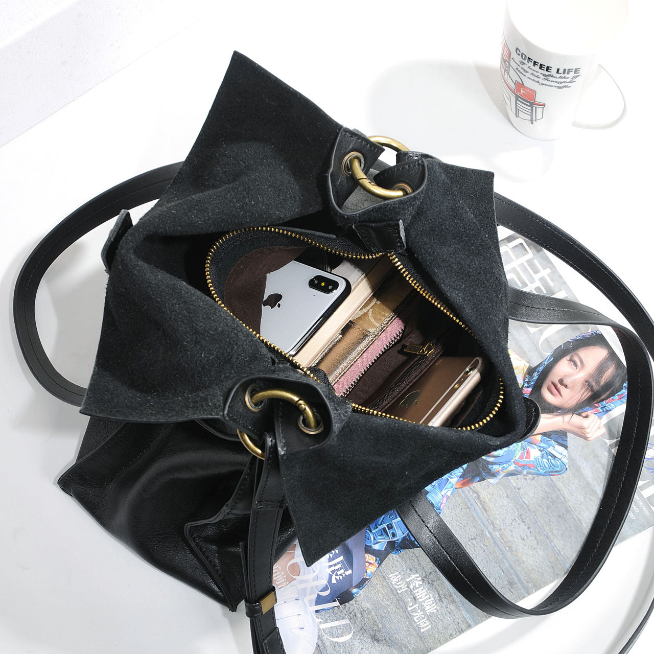 Women’s Genuine Leather Bucket Tote Backpack