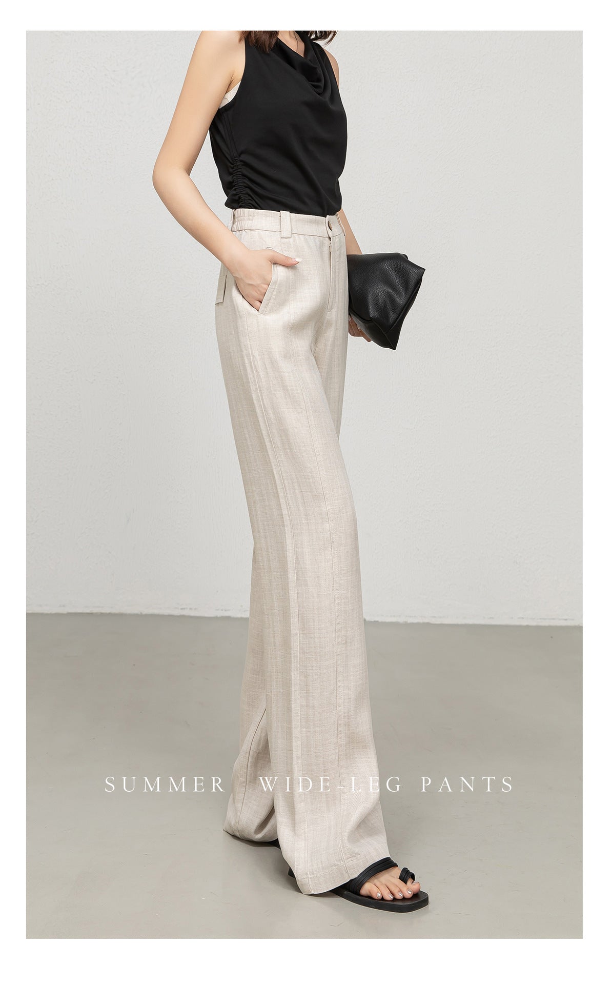 Natural beige wide leg trousers for warm days