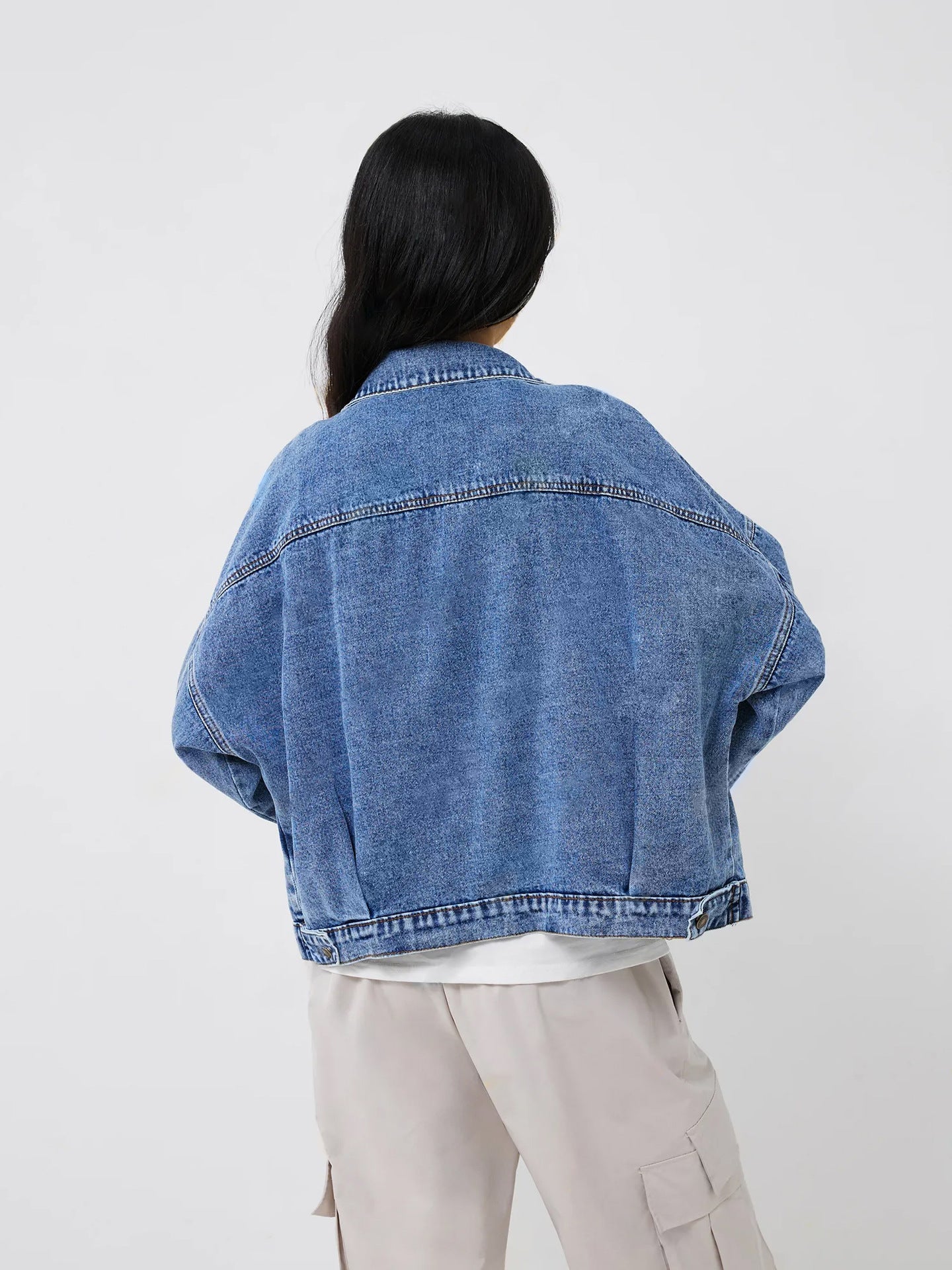 oversized denim jacket women dual pocket