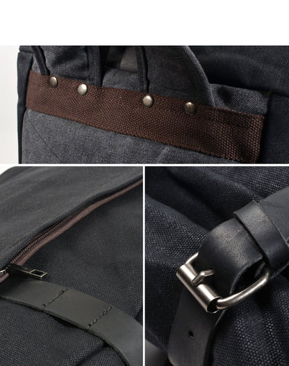 Vintage Canvas Rucksack with Olive Roll Top and Buckle Strap