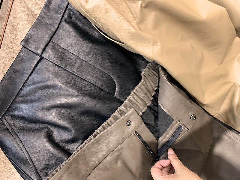 Genuine leather cropped cigarette pants