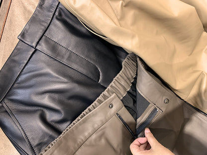 Genuine leather cropped cigarette pants