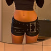 Black Faux Leather Shorts for Women with Buckle Low Waist