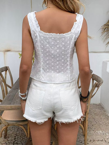 Summer Square Neck Sleeveless Top with Tie Waist