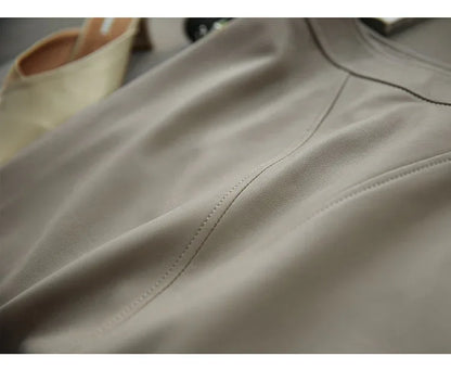 Elephant grey sheepskin midi leather skirt