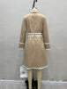 Beige Double-Breasted Trench Coat with White Wave Trim for Women