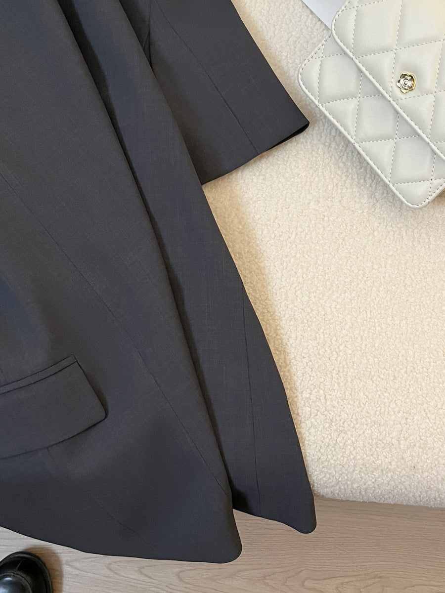 Grey short sleeve women suit blazer jacket