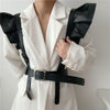 Women’s Black Faux Leather Harness Belt with Ruffled Shoulders