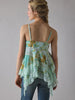 Floral camisole with lace ruffles and chiffon layers