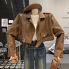 women cropped faux leather jacket