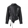 Faux Leather Jacket Women Belted Retro Wrap Style