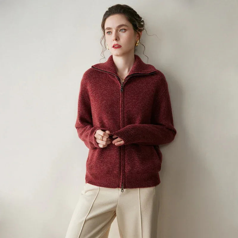 Warm Zip Wool Cashmere Cardigan Jacket Top