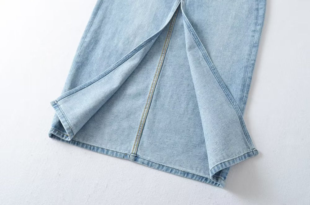 long denim skirt outfit