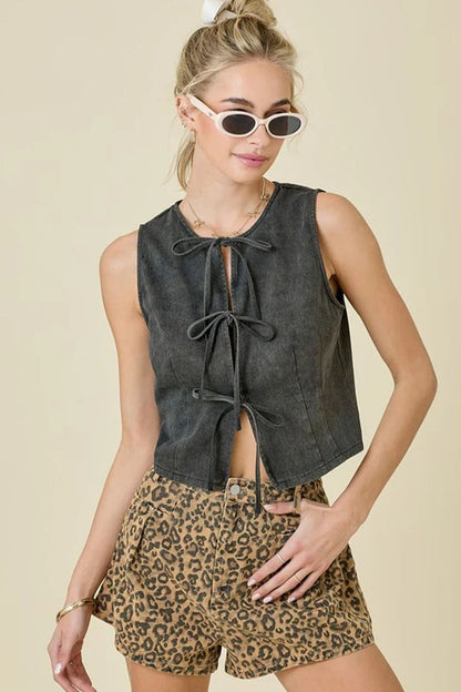 Denim Summer Top Women Sleeveless Front Open