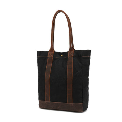 Canvas Tote Bag with Waxed Finish and Genuine Leather Handles