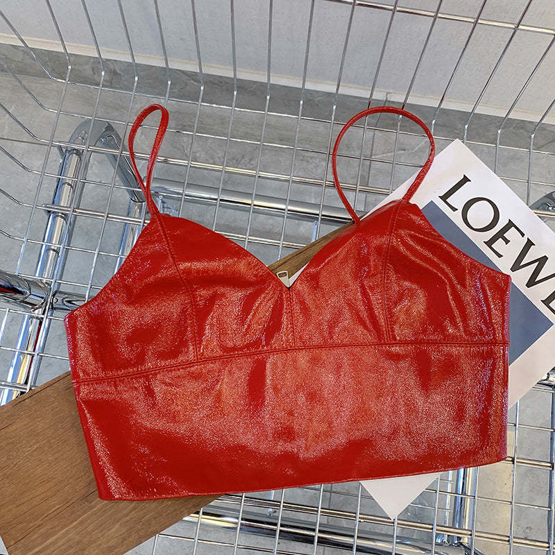 Women Genuine Leather Camisole Top With Zipper Back