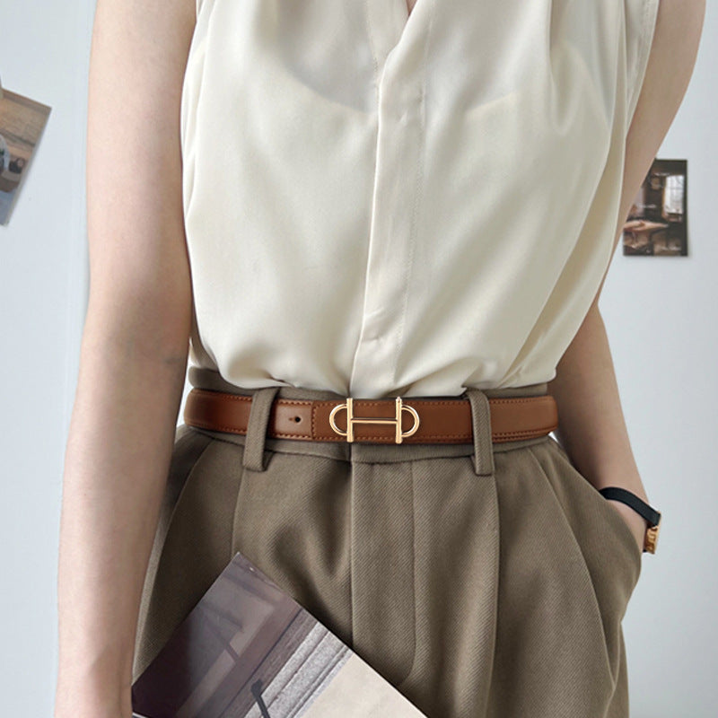 Women’s Top Grain Cowhide Leather Belt with Gold Buckle